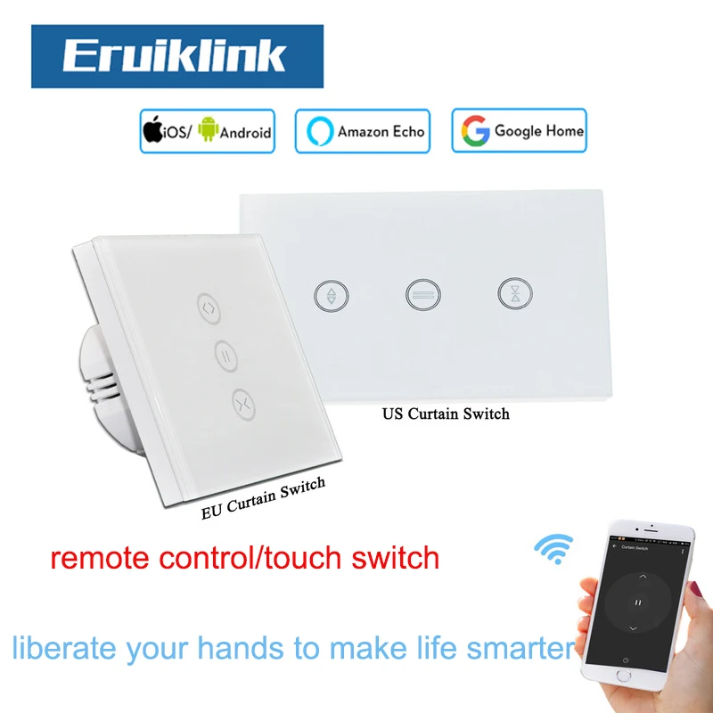 

EU/US Standard Wireless Control Curtain Switches Work with Google/Alexa, Touch Curtain Switch for Electric Curtain Motor