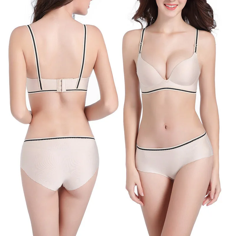 Women Sexy Bra Briefs Set Soft Wire Free Seamless Push Up 3/4 Cup Bralette Panty Contrast Adjustable Straps Underwear Lingerie | Женская