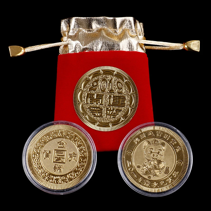 

New Style 2019 Fu Pig Commemorative Coin Year Of Pig Delivers Money Coins Collection New Year Gift Gold Silver Plated