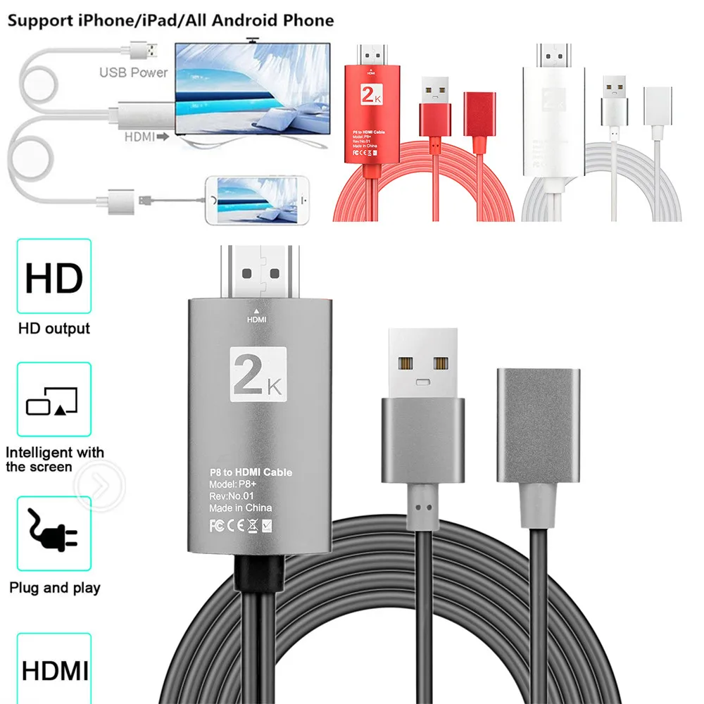 1080P видео адаптер телефон к телевизору HDMI HDTV AV USB зарядный кабель для iPad Air Pro Mini iPhone