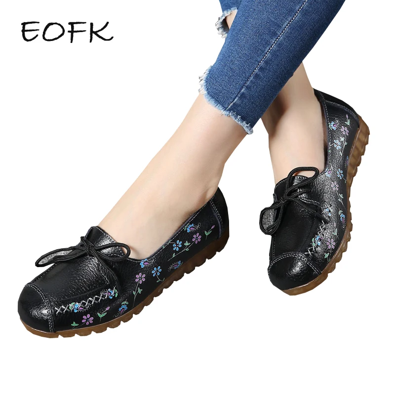 

EOFK Women Ballet Flats Women's Leather Shoes Woman Casual Flats Soft Slip On Flat Shoes Printing Female Shoes Plus Size 42