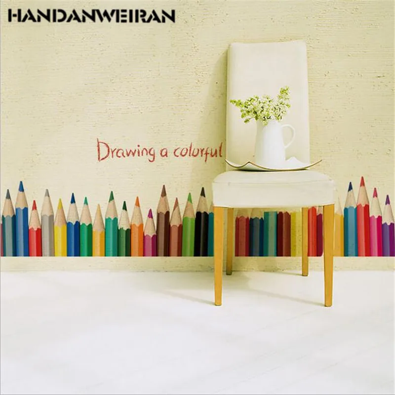 1PCS Color Pencil Drawing Skirting Wall Sticker Balcony Bedroom Kindergarten Classroom Decoration W - 32899489662