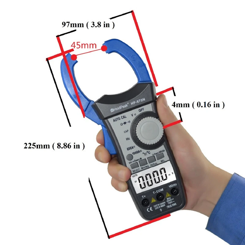 

HP-870N Auto Range DC AC Digital Clamp Meter Multimeter Temperature Meter True RMS Frequency Backlight