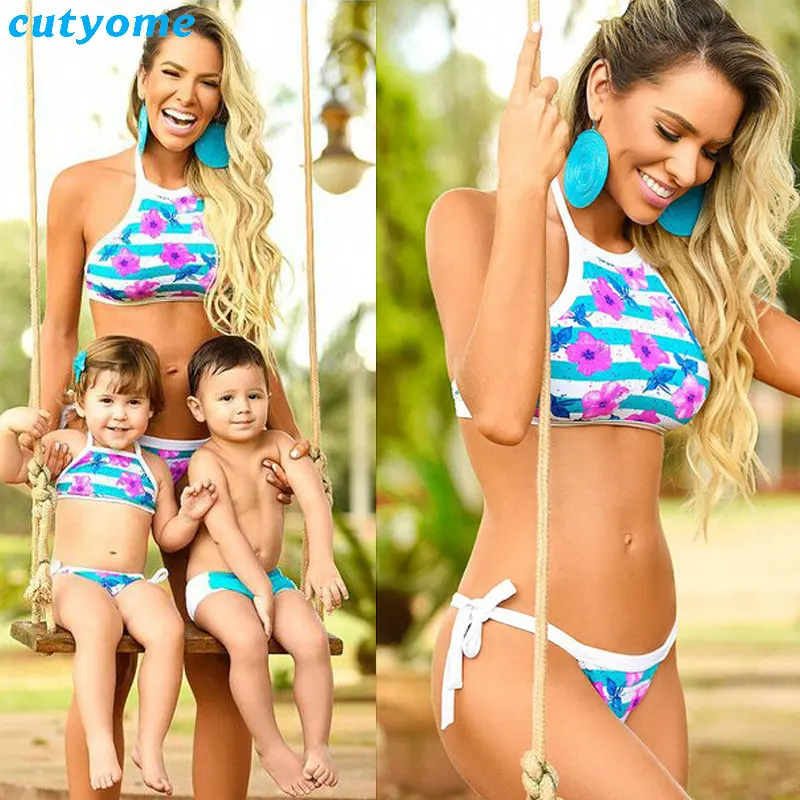 

Cutyome Swimwear Mother And Daughter Son Clothes Family Look Floral Bikini Swimming Matching Mommy And Me Beach Swim Set Outfit