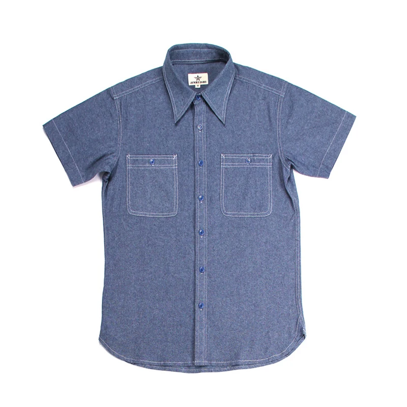 Repro WW2 ВМС США винтажные рубашки из шамбре с коротким рукавом Мужская Рабочая одежда светильник синий