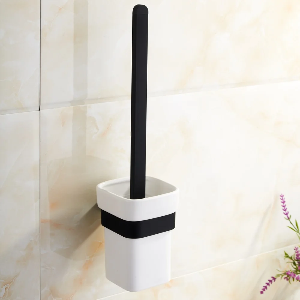 

Black Ceramic Toilet Brush Bathroom Cleaning Tool Holder With Brush durable type