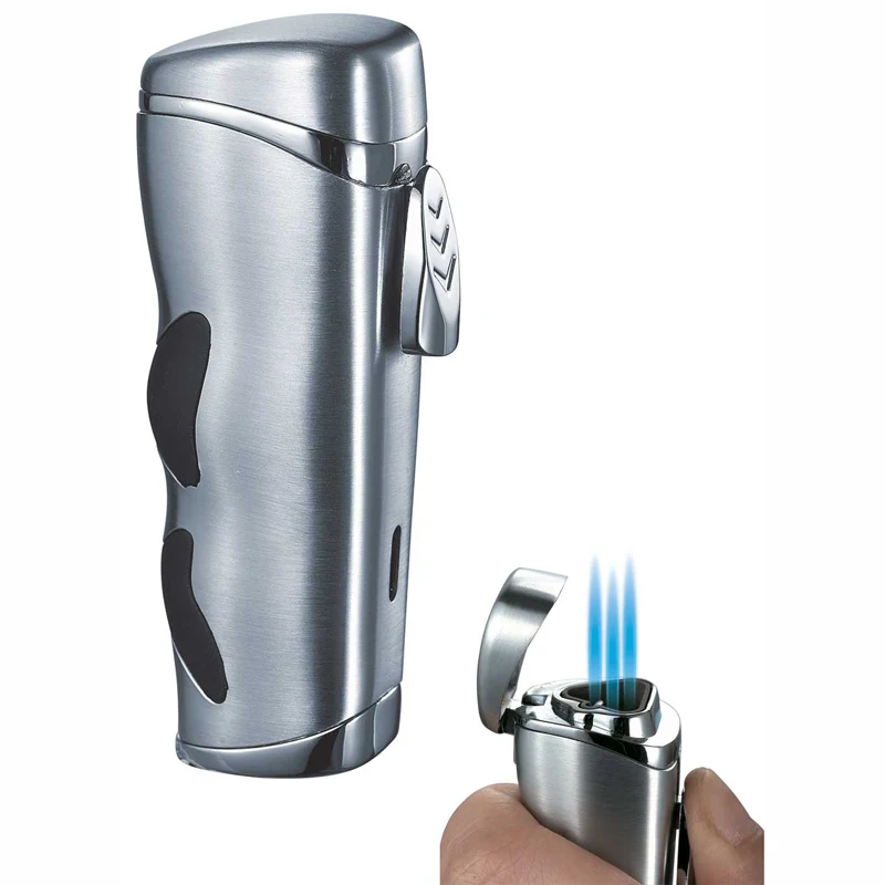 

3 Flame Jet Torch Windproof Cigar Lighter ZINC alloy inflatable Reusable Fire Starter Built-in Cigar Punch Cigar Smoking Lighter