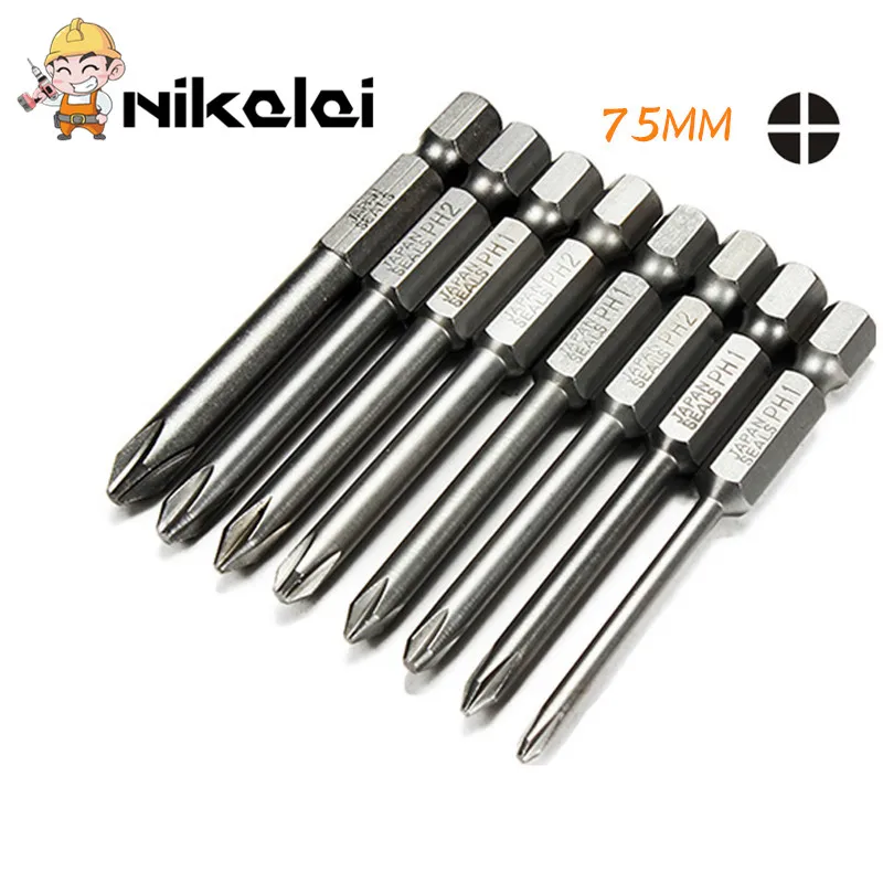 

NEW 8pcs 75mm Long Magnetic Hex Cross Head Screwdriver Bits Electric Screwdriver Set S2 PH0,PH1,PH2