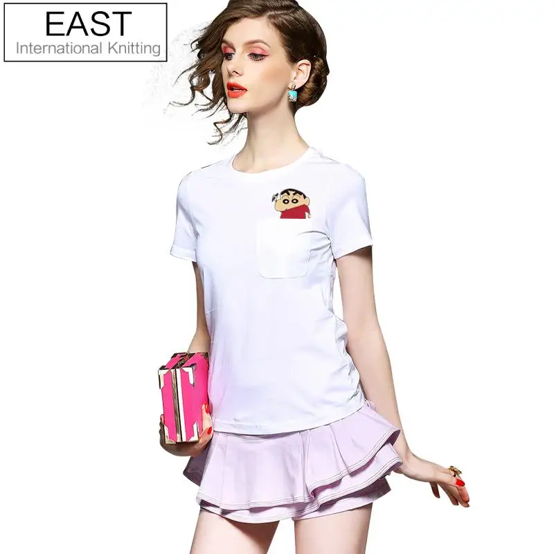 

Summer T Shirt Women Crayon Shin-chan Prtinted On Side Pockate Couple Clothes