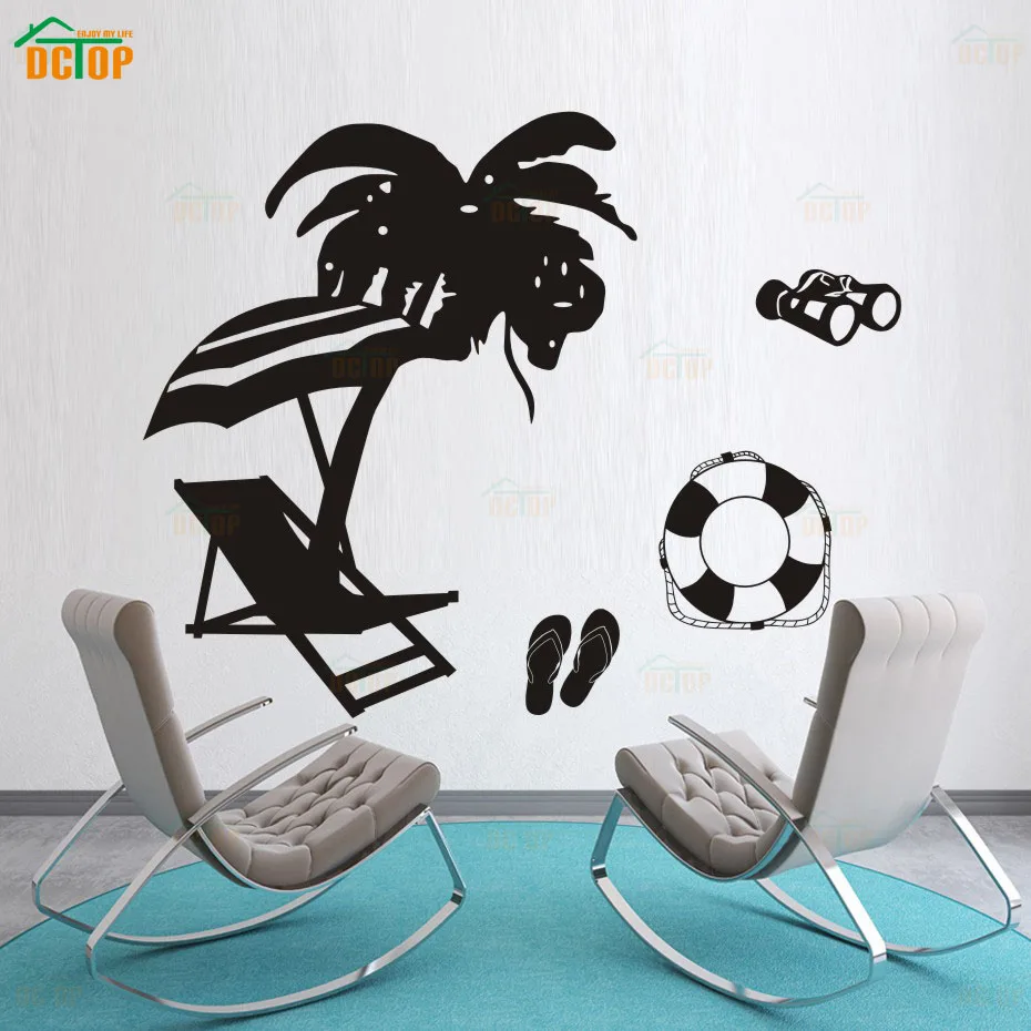 Palm Trees Silhouettes Beach Summer Wall Decal Removable Vinyl Art Wall Sticker  For Living Room Sofa Background Decoration (4)