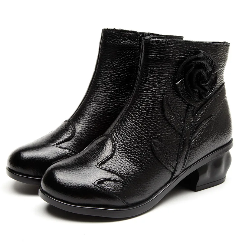 leather womens flat boots