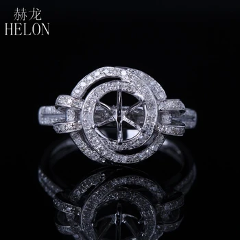 

HELON Round Cut 5.75-6.75mm Solid 14k White Gold Pave Natural Diamonds Semi Mount Engagement Wedding Fine Jewelry Ring Setting