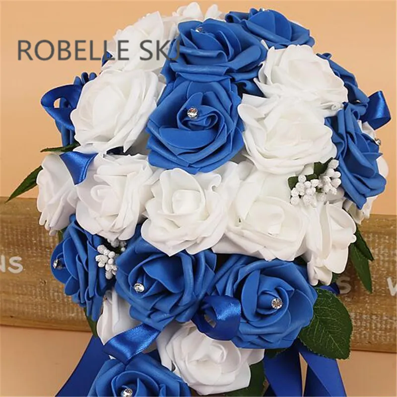 Искусственный цветок из пенополиэтилена, свадебные букеты с кристаллами для невесты, свадебные букеты в форме капли воды, бирюзовый Королевский синий цвет