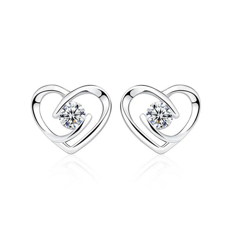 Wholesale Jewelry Drop shipping Solid Silver Zircon Earrings Stud for Women Heart Shape with Free Box Wedding Gift | Украшения и