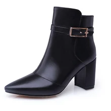 Size 34-44 High Quality Genuine Leather Shoes Women Ankle Boots Fashion 2016 High Heels Buckle Fall Winter Shoes Woman