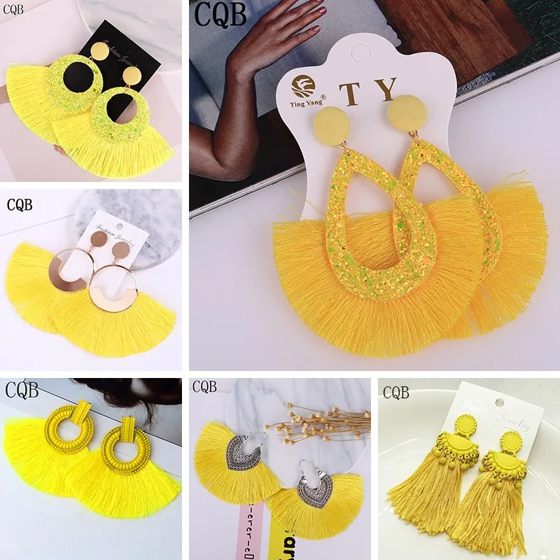 

Yellow earrings Tassel Earrings for women tassel bohemian fashion jewelry oversize leather vintage 2019 Mixed trendy boho korean