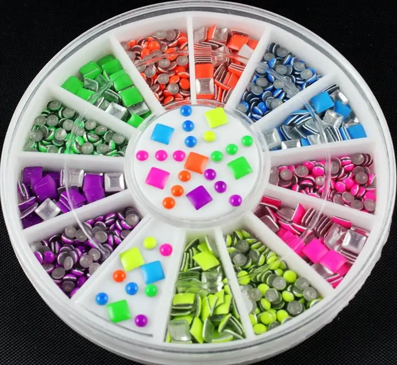 Blueness 6 Neon Color Plating Square Round Design For Nail Art Tips Charms 3D Nails DIY Glitter Wheel Manicure Decorations ZP010 | Красота и