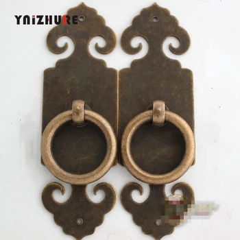 

2pcs 100mm Chinese Antique Bronze CopperDoor Handle Door Straight Flat