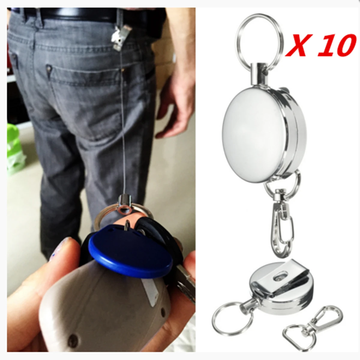 

10 Pcs Retractable Badge Reel Pull ID Card Badge Holder Key Ring Lanyard Recoil Reel Belt Clip Attachment Buckle