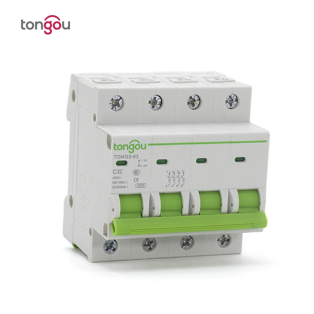 

4 Pole 32A MCB Miniature Circuit Breaker 4.5KA C Type AC 110V/230V/400V With CE Certificate TOMG3-63
