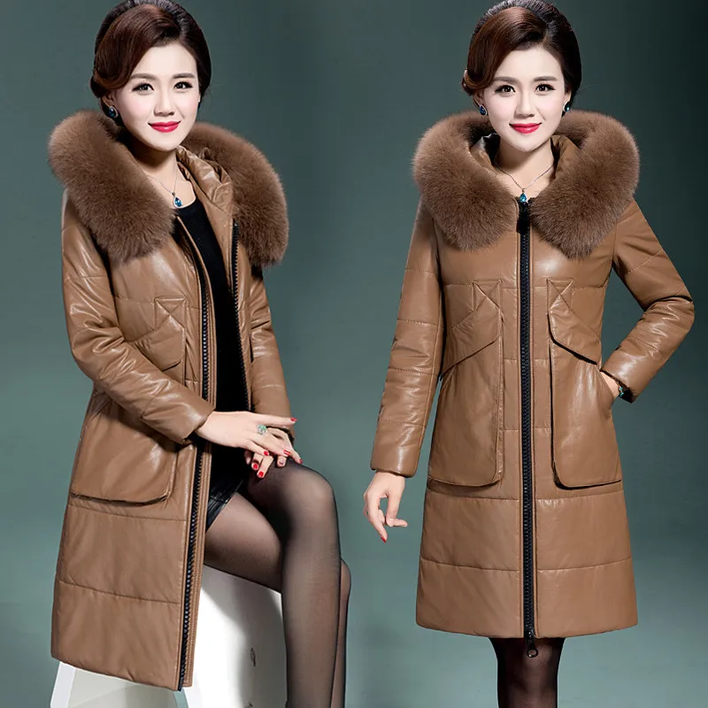 Женская куртка из натуральной кожи для женщин среднего возраста, пуховое пальто 2019, модное пальто большого размера, белая кожаная верхняя