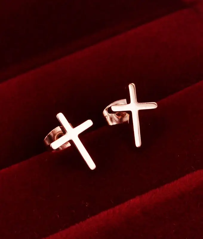 

YUN RUO Anti-allergy Rose Gold Stud Earring Cross Design 316 L Stainless Steel Earring Jewelry Fashion Accessories for Woman Man