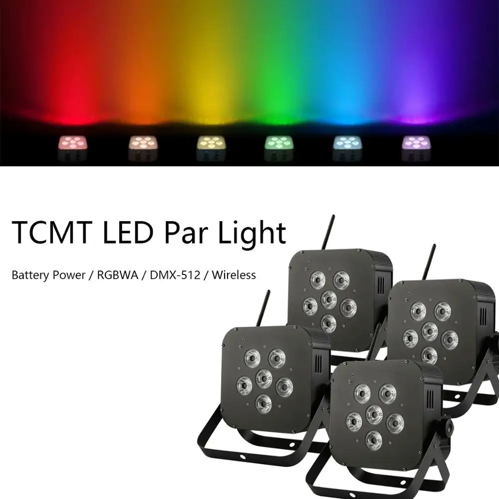 

4pc Wireless LED Flat Par light RGBWA 5IN1 6x15W Battery Power DMX Night Club