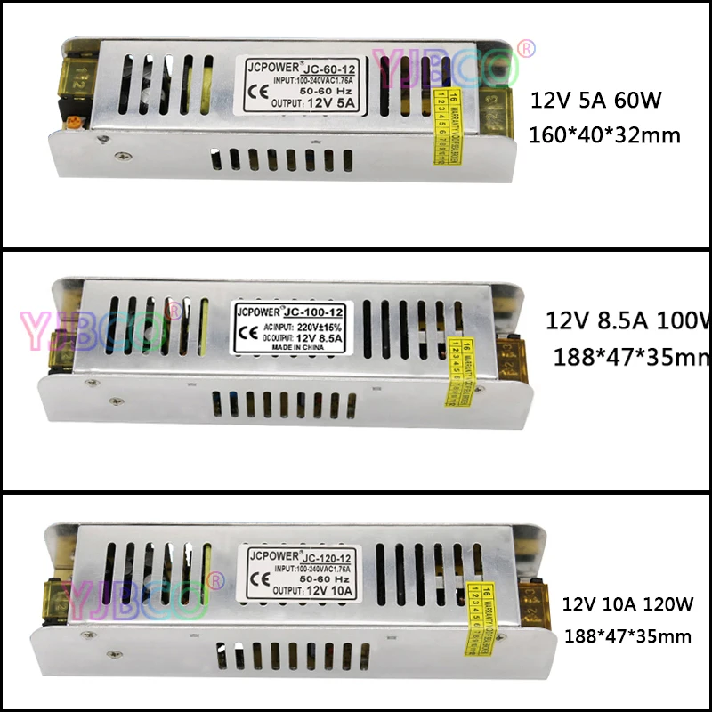 Длиннообразный тонкий DC12V трансформатор освещения 5A/8.5A/10A12. 5A/15A/16.5A/20A/30A импульсный источник питания для светодиодной полосы света