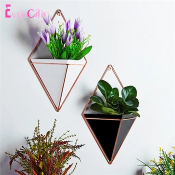 

Acrylic flower Pot + Iron Plant Holders Set Indoor Hanging Planter Geometric Vase Wall Decor Container Succulents Plant Pots