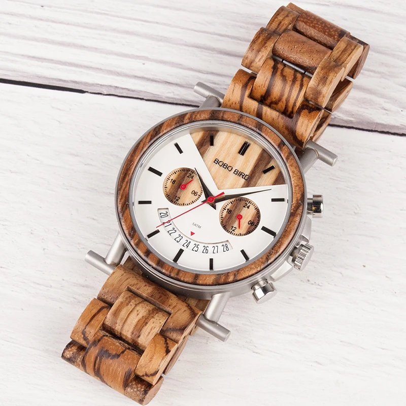 BOBO BIRD Luxury Wooden Men Watch 50M Waterproof Quartz Wristwatch relogios masculinos a prova de agua