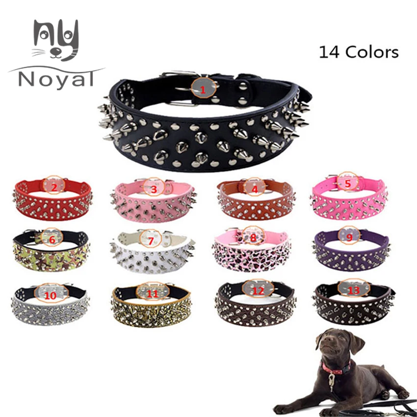 Dog Collar Pet Supplies PU Leather Punk Rivet Spiked Collars For Middle Large and Cat | Дом и сад