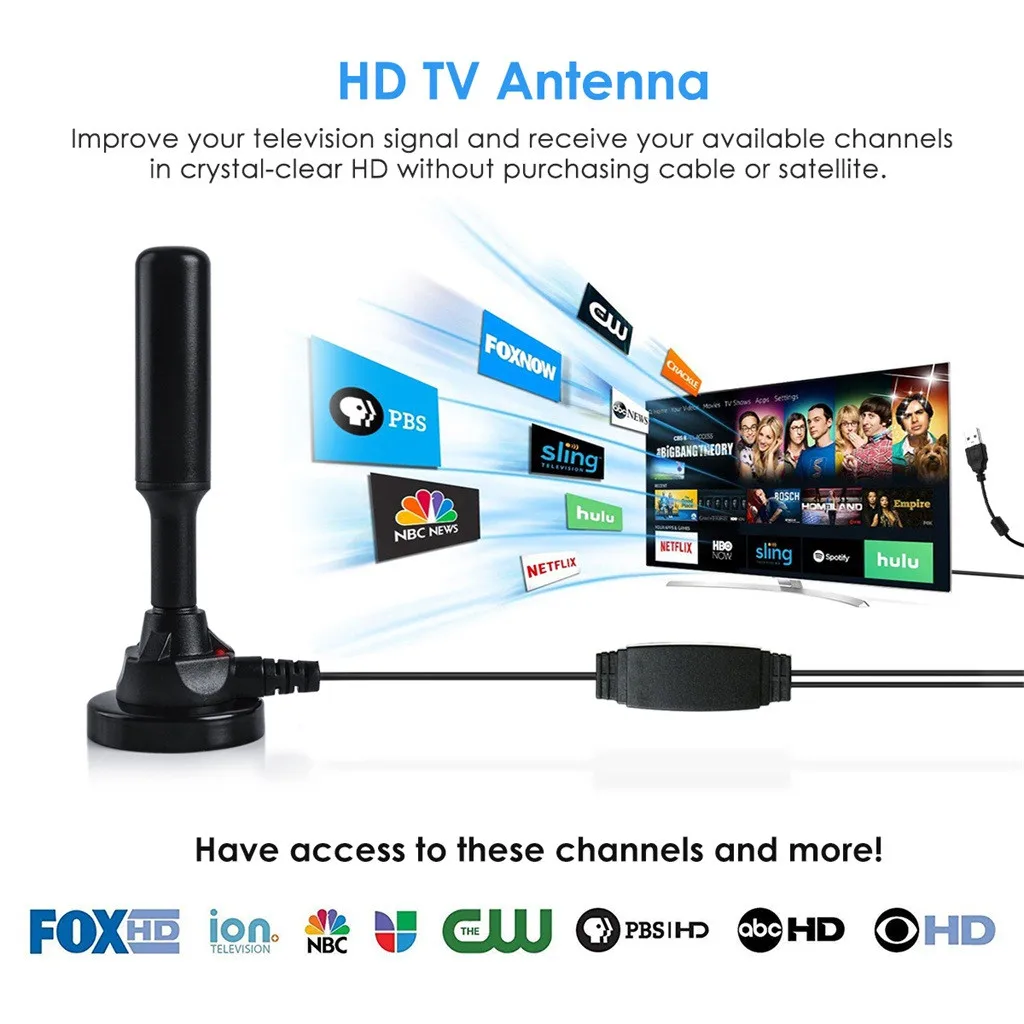 

300 Miles TV Aerial Indoor Amplified Digital HDTV Antenna 4K HDTV 1080 Freeview TV for Local Channels Broadcast Home Television