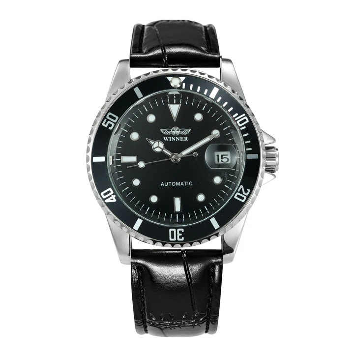 WINNER официальный бренд роскошные классические часы автоматические механические часы для мужчин кожаный ремешок Дата дисплей спортивный стиль наручные часы - Цвет: BLACK BLACK