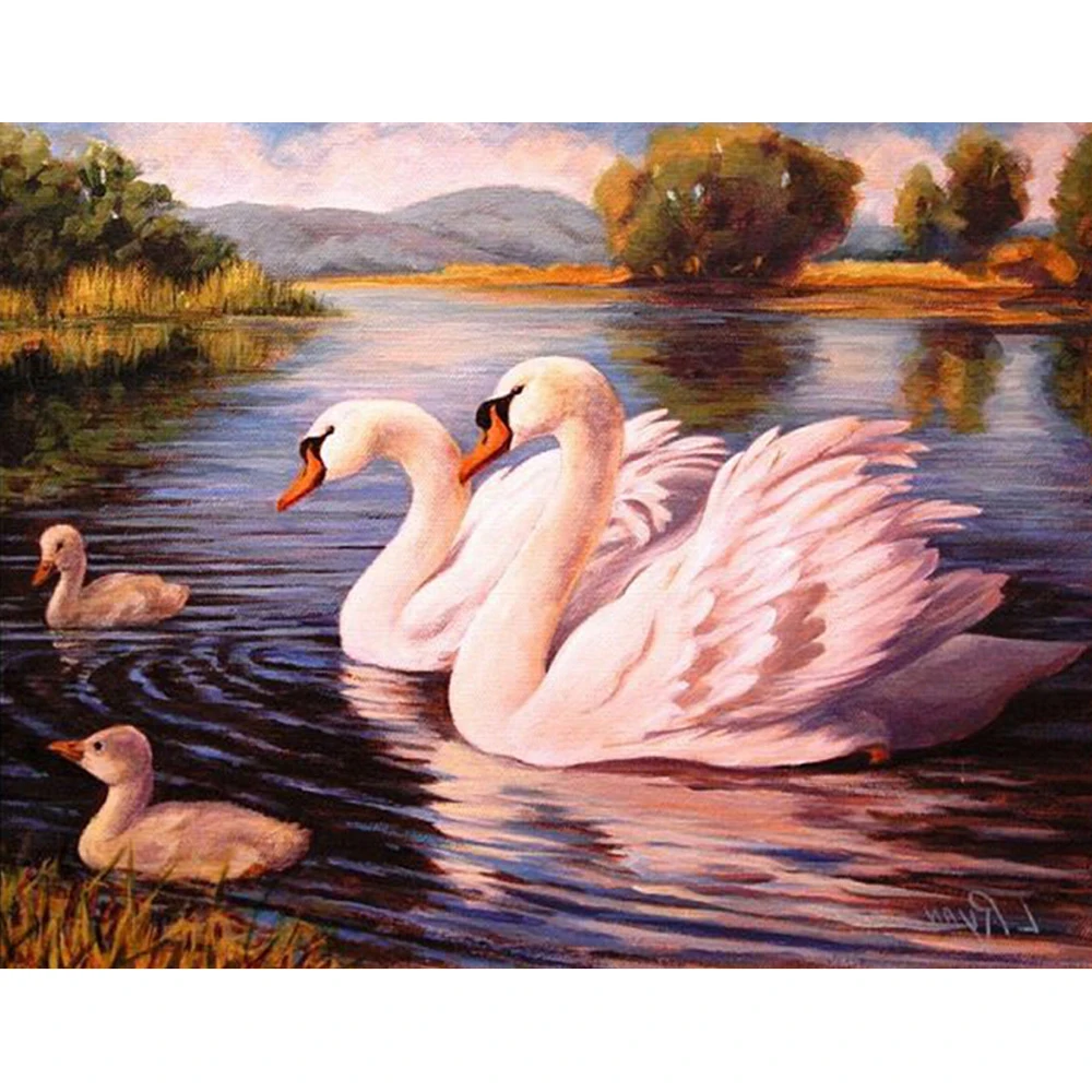 Diy Diamond Painting Swan Family Diamond Painting Cross Stitch Painting Rhinestones Home Decor Square with Full Mosaic Picture