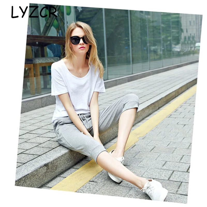 Women Cotton Capris Pants Summer Casual Loose Harem Pants for Women Knee Length Breeches Women