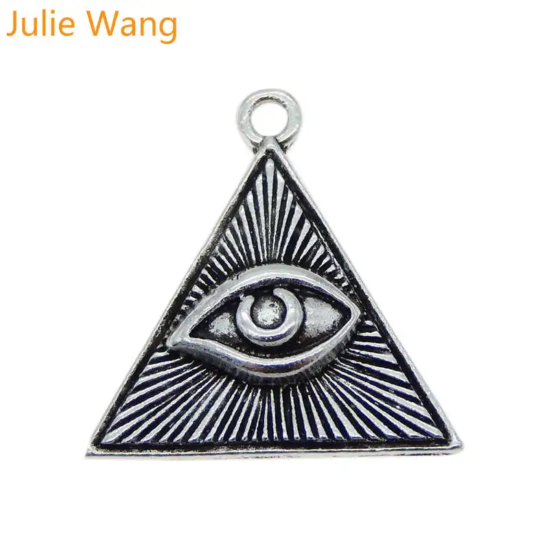 

Julie Wang 10pcs Antique Silver Triangle Evil Eye Charms Alloy Suspension Necklace Earrings DIY Jewelry Making Accessory