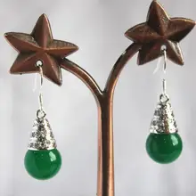 Посеребренные 12 мм зеленый нефрит крюк серьги, хороший подарок