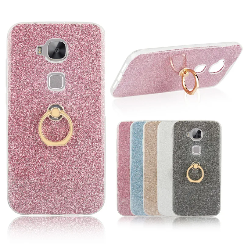

Holder Silicon Case For Huawei G8/G7 Plus Transparent Soft TPU Glitter Metal Ring Glitter Phone Case For Huawei GX8 Bling Cover