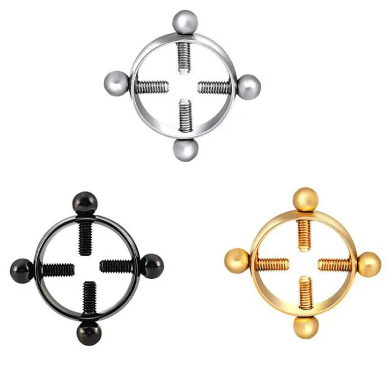 

2 Piece Stainless StainlesGold Fake Nipple Ring Fashion Non-Piercing Breast Nail Screw Nipple Rings Shield Body Piercing Jewelry