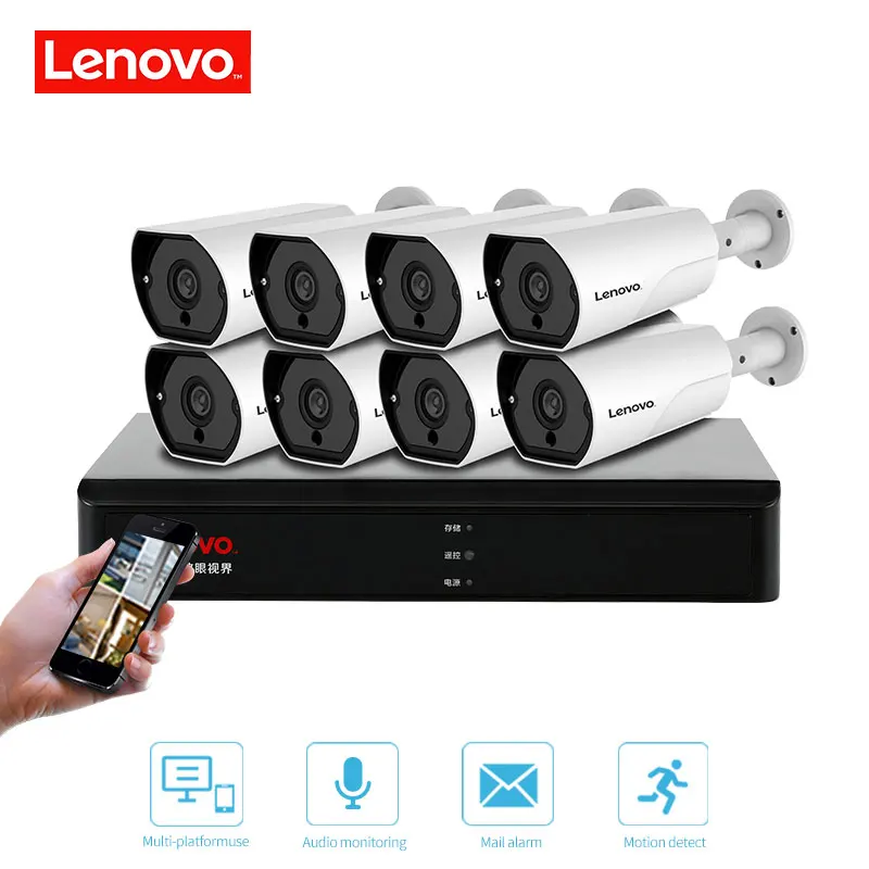 LENOVO 1080P POE NVR комплект 2.0MP HD камера видеонаблюдения системы безопасности аудио