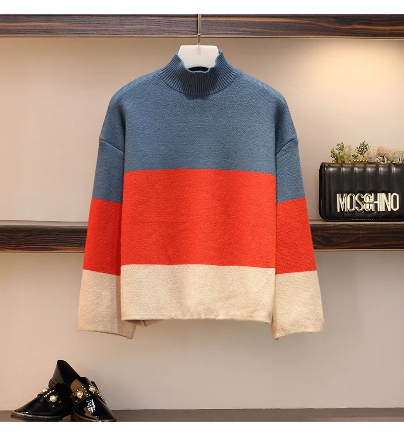 Вязанный свитер размера плюс XL-4XL, костюмы, комплект из 2 предметов, женские пуловеры+ юбка, модные корейские милые Лоскутные топы и юбки