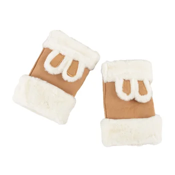 

Female Half Finger Rabbit Ear Gloves Solid Color Cotton Wrist Mittens Coral Fleece Gloves Winter Warm Thicken Gloves Adult Gift