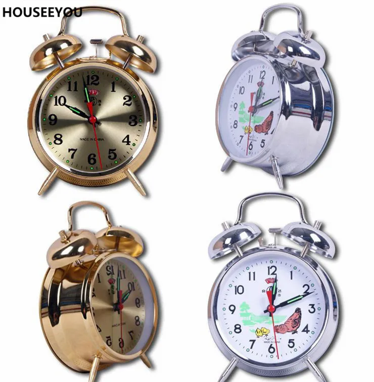 Retro Double Bells Ringing Alarm Clocks Vintage Manual Mechanical Alarm Clocks Besdide Metal