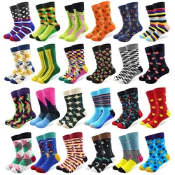 1 Pair Male Cotton Socks Colorful Striped Jacquard Art Socks Multi Pattern Long Happy Funny Skateboard Socks Men's Dress Sock