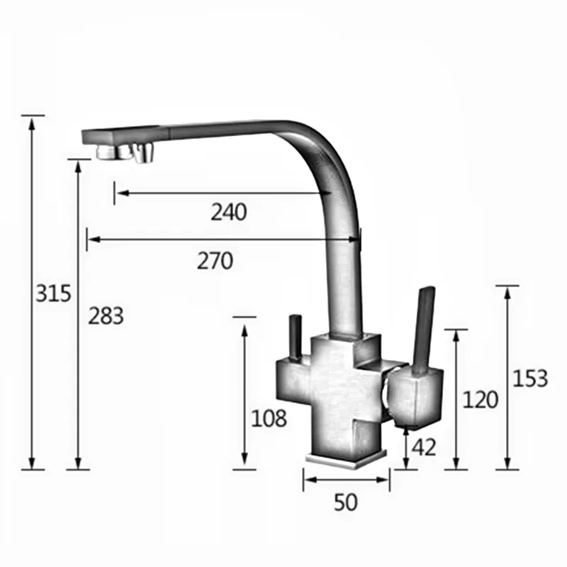 Rolya Cubix Brushed nickle 3 way kitchen faucets