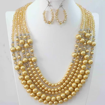 

11 style glass crystal abacus round shell simulated-pearl beads fashion earrings 5rows necklace jewelry set 20-25.5inch B983