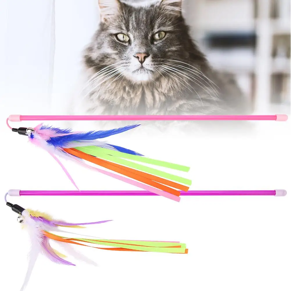 Смешные, для кошек и котят, игрушка для домашних животных, кот, много цветов, перо, палочка, набор, Интерактивная игрушка, кошка, перо, стержень, игрушка
