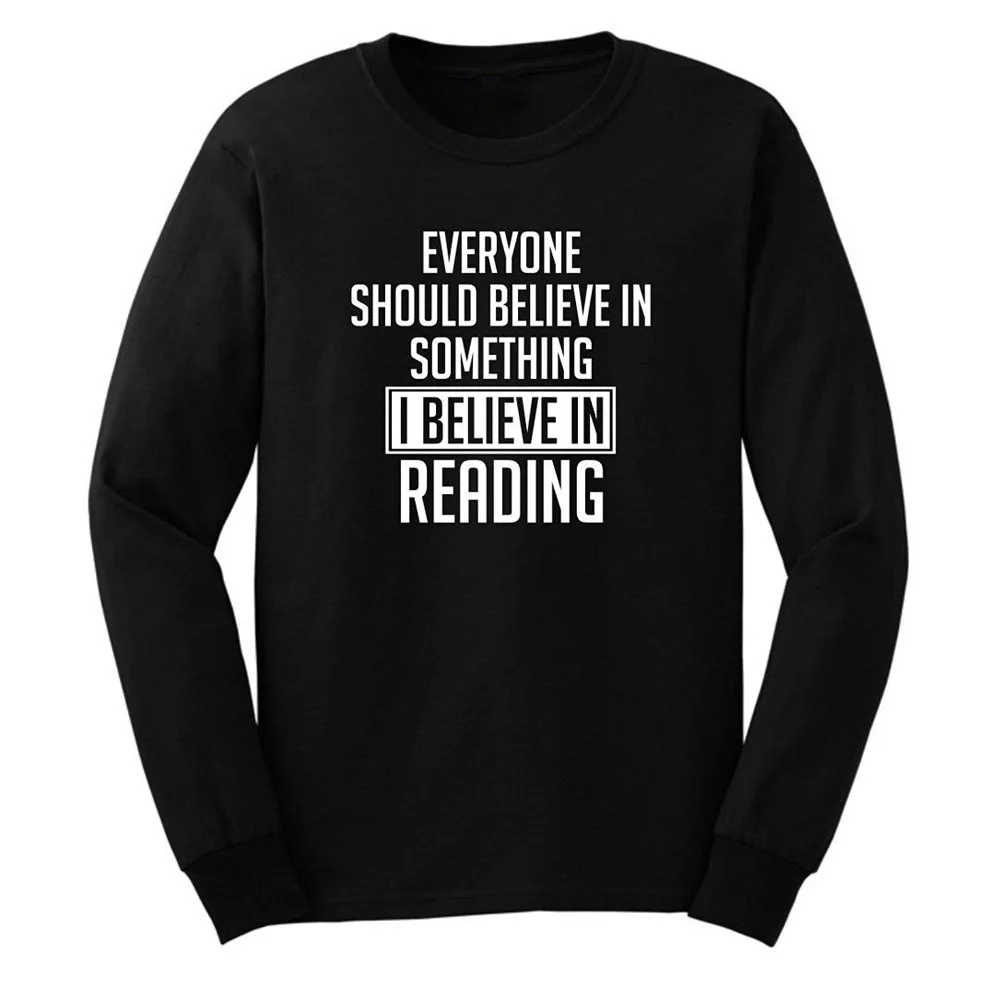 

Loo Show Mens Book Lover Gift I Believe in Reading Bookworm Long Sleeve Adult T-Shirts Casual Men Tee