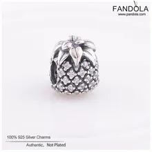 Настоящее серебро 925 пробы блестящие бусины в форме ананаса талисманы бусины Для женщин Браслеты ручная работа ювелирных изделий Berloque(брелоков