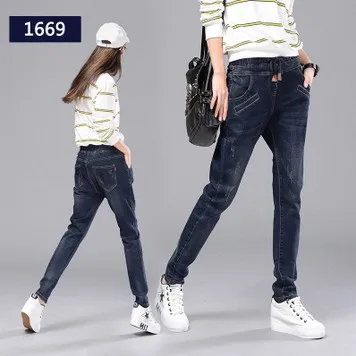 Модные длинные брюки для женщин повседневные брюки плюс размер 26-34 все матч свободное джинсовое платье женские шаровары - Цвет: 1669